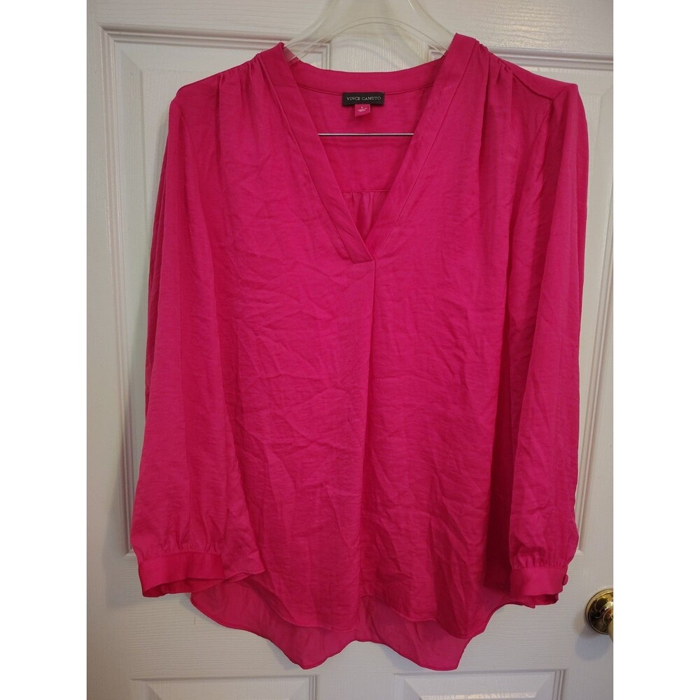 Vince Camuto Women’s Pink Solid V-Neck Long Sleeve Pullover Blouse Top L
